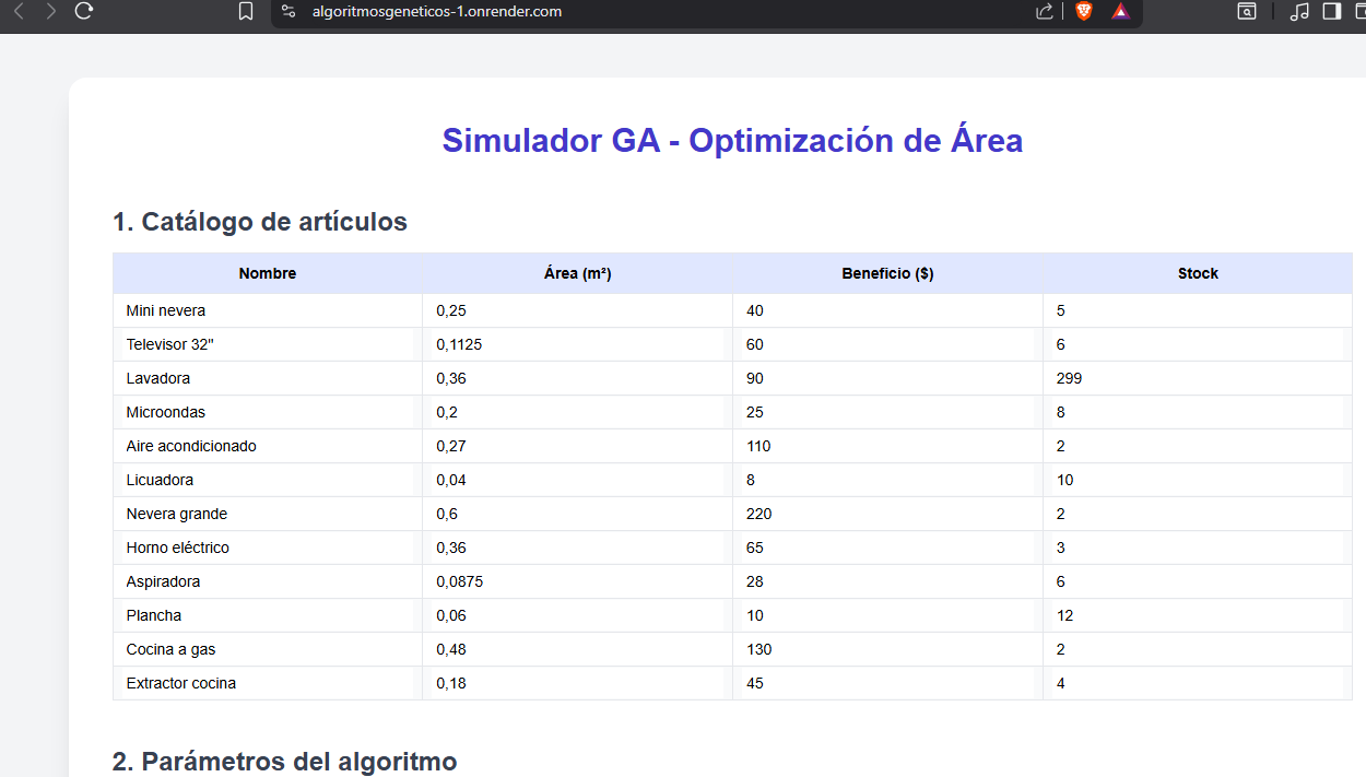 Simulador GA - Vista principal