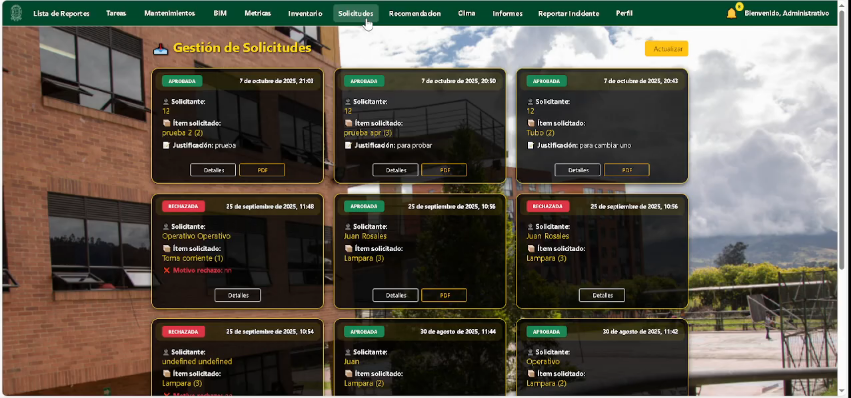 Panel de solicitudes Plataforma BIM